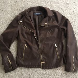 Kenneth Cole Faux leather jacket with gold zippers